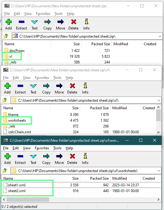 Parcours des différents dossier de l’archive zip