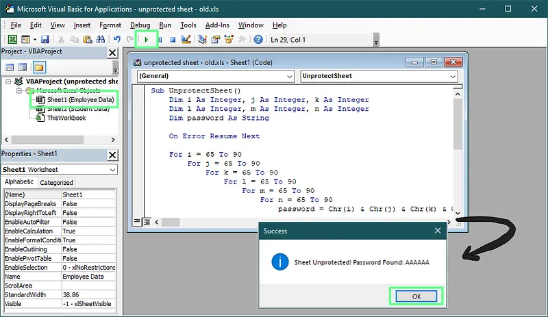 Éditeur Visual Basic avec le code VBA